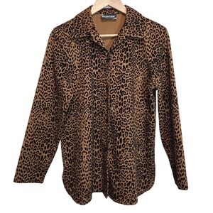 Vintage 90s Leopard Velvet Burnout Top Size Small Brown Retro Button Up USA Made